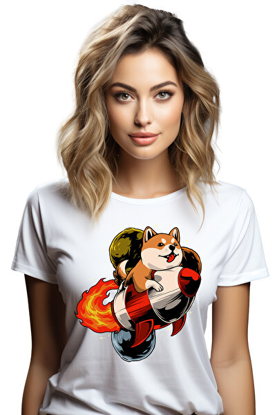 StoryGift Romania Tricou Femei Cu Catel, Shiba Inu, Racheta, Foc, Multicolor ...