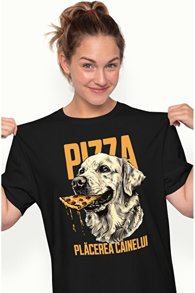 StoryGift Romania Tricou Femei Caine Cu Felie De Pizza, Text Placerea Cainelu...