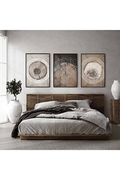 KOLAJTASARIM Siyah-Beyaz Ağaç Halkaları Motifli Siyah Metal Çerçeveli Cam Tab...