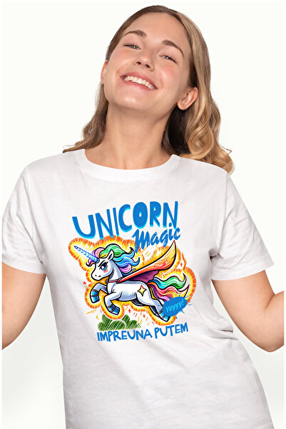 StoryGift Romania Tricou Femei Unicorn Magic-impreuna Putem, Cu Imprimeu Pe F...