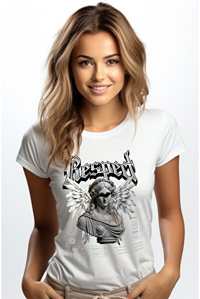 StoryGift Romania Tricou Femei Respect - Statuie Inger Cu Aripi, Cu Imprimeu Pe Fata, 100% Bumbac Wht_m