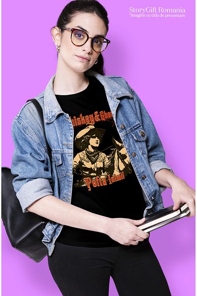 StoryGift Romania Tricou Femei Whiskey Si Gheata Pofta Inimii Fata Pe Cal Vestul Salbatic Cu Impri Blk_l