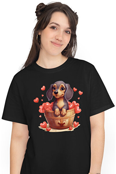 StoryGift Romania Tricou Femei Cu Un Catelus Care Sta Intr-o Copaita, Ilustra...