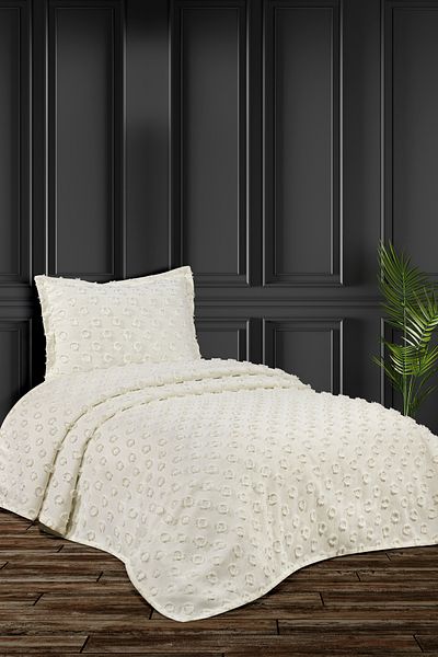 CANDAN ÇEYİZ Delux Single Bedspread with Pompom 2 Piece Summer Pique Set