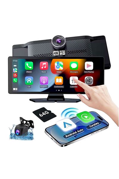 e-Wantay Car Navigation 10.26" Smart, Carplay, Android Auto, 4k Camera, 1080p Rear, Bt, 64gb Card Included