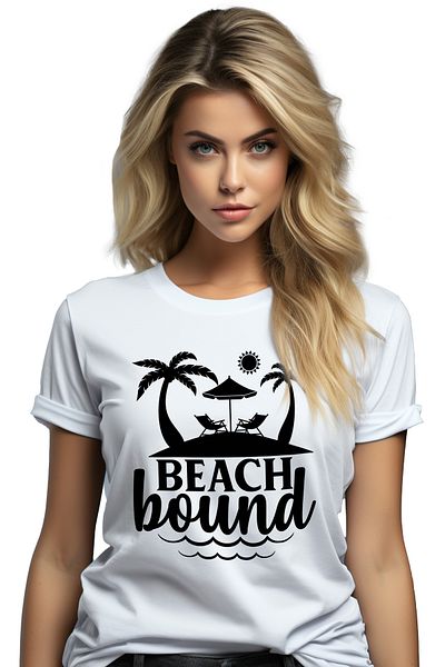 StoryGift Romania Tricou Femei Cu Un Peisaj De La Plaja Si Textul "beach Bound" - Legat De Plaja Wht_l