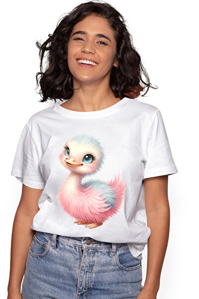 StoryGift Romania Tricou Femei Cu Un Pui De Strut, Ilustratie, Fericire, Copi...