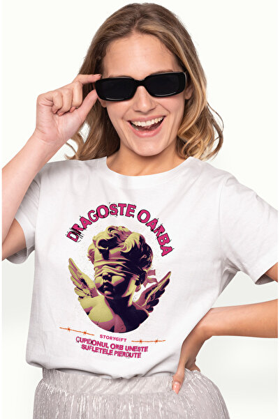 StoryGift Romania Tricou Femei Inger Legat La Ochii Dragoste Oarba Cupidon Cu...