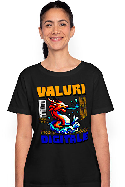 StoryGift Romania Tricou Femei Valuri Digitale Dragon Lume Virtuala Joc Video...