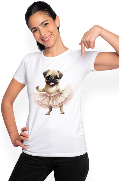 StoryGift Romania Tricou Femei Cu Pug, Danseaza, Fusta, Caine, Animal De Comp...