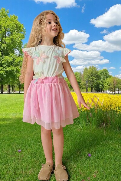 patriko tekstil DEVOJČIČINA TUTU SUKNJA U OBOJI VELIKOG LOTOVA, ROZE BOJE, T-...