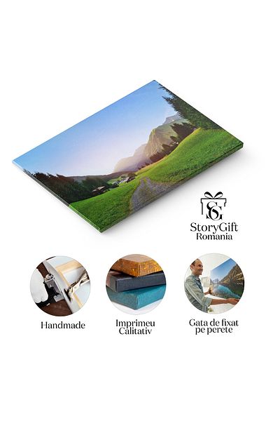 StoryGift Romania Tablou Canvas - Charmul Austriei, Alpi Si Case Tipice De Vara