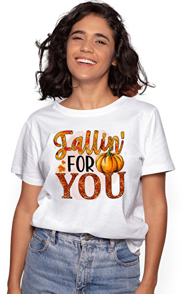 StoryGift Romania Tricou Femei Cu Mesajul "fallin' For You", Toamna, Ilustratie, Indragostit, Iubi Wht_l