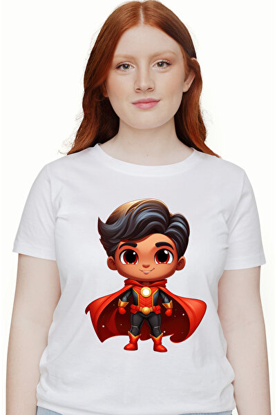 StoryGift Romania Tricou Femei Cu Un Baiat In Costum De Erou, Ilustratie, Pel...