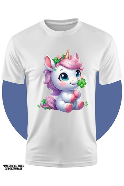 StoryGift Romania Tricou Copii Cu Un Unicorn Vesel, Ilustratie, Trifoi Cu Patru Foi, Noroc, Irlanda, Fericir