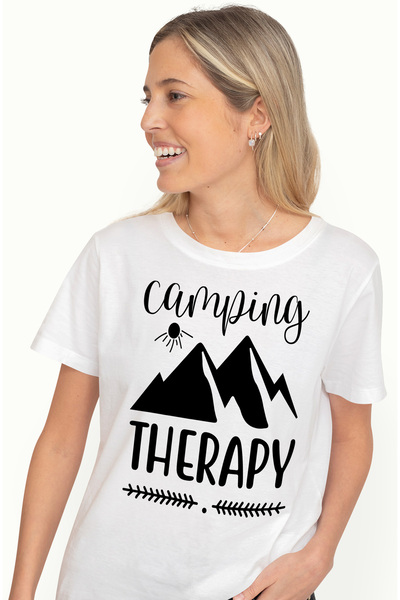 StoryGift Romania Tricou Femei Cu Munti Si Textul In Engleza "camping Therapy...