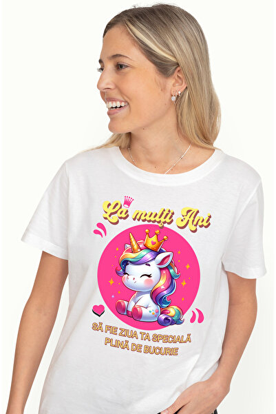 StoryGift Romania Tricou Femei La Multi Ani, Unicorn Printesa Aniversare Cu I...