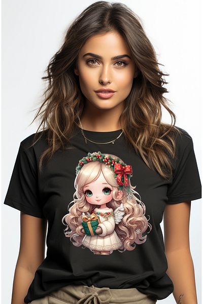StoryGift Romania Tricou Femei Cu O Fetita Dragalasa Care Tine Un Cadou, Ilustratie, Coronita, Man Blk_m