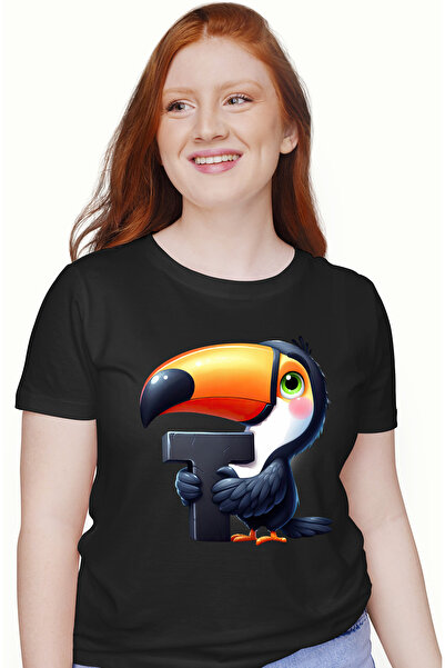 StoryGift Romania Tricou Femei Cu Pasarea Tucan Cu Litera "t", Ilustratie, Pe...