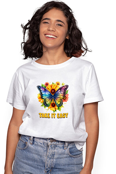 StoryGift Romania Tricou Femei cu mesajul "Take it easy", stilul hippie, cult...