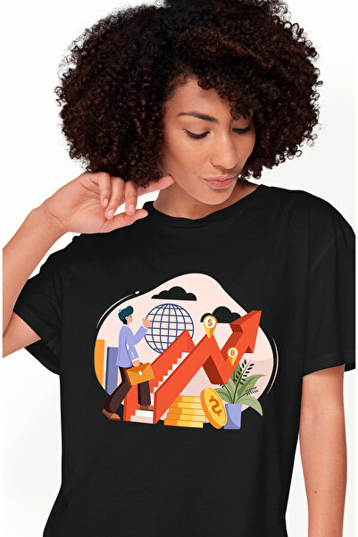 StoryGift Romania Tricou Femei Cu Scari, Servieta, Monede, Nori, Multicolor C...