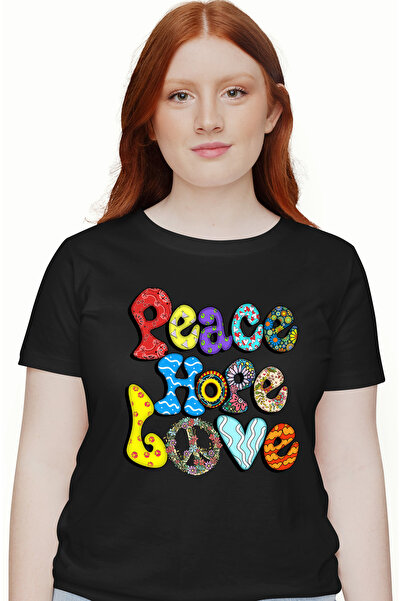 StoryGift Romania Tricou Femei cu mesajul "Peace, hope, love", stilul hippie,...