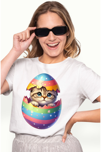 StoryGift Romania Tricou Femei Cu O Pisicuta Timida Care Iese Dintr-un Ou Spa...