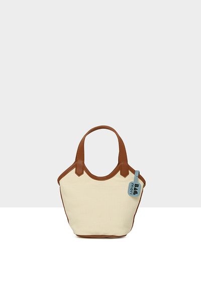 Bagmori Tan Women's Leather Garnished Canvas Mini Bag M000008617