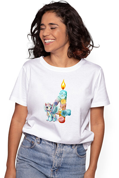 StoryGift Romania Tricou Femei Cu O Lumanare In Forma Cifrei 4, Ponei Cu Arip...