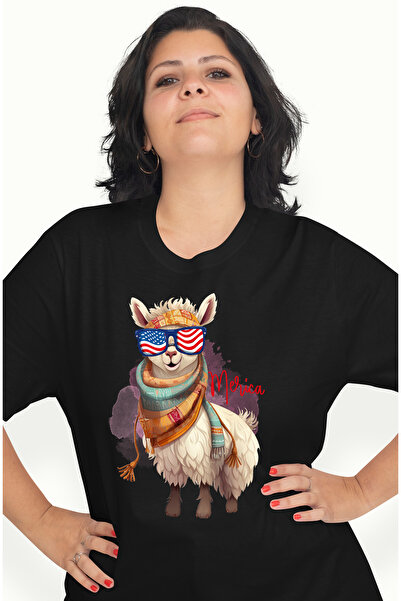 StoryGift Romania Tricou Femei Cu Lama Cu Mesajul "merica", America, Ochelari Cu Steagul American, Blk_m