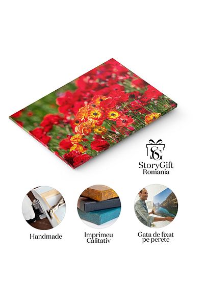 StoryGift Romania Tablou Canvas Flori Colorate Ranunculus Flori, Portocaliu, Rosu, Paste, Peisaj 1396
