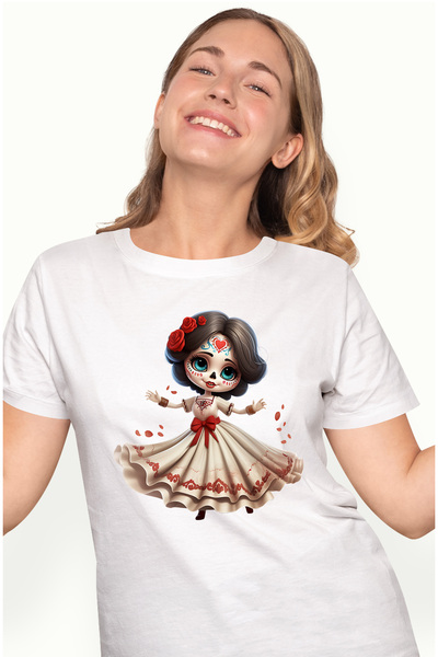 StoryGift Romania Tricou Femei Cu O Fata Draguta Care Are Un Machiaj Horror, ...