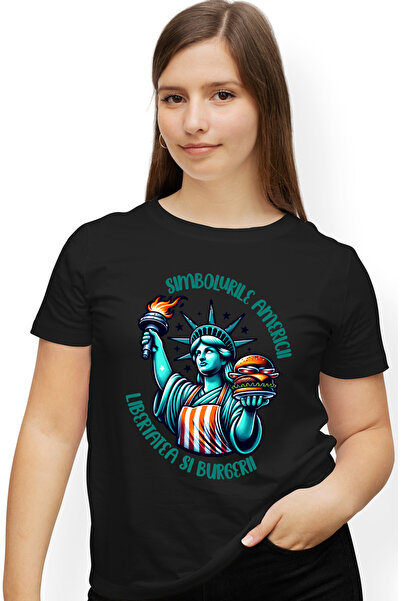 StoryGift Romania Tricou Femei Statuia Libertatii Text Haios Fast Food Simbol...