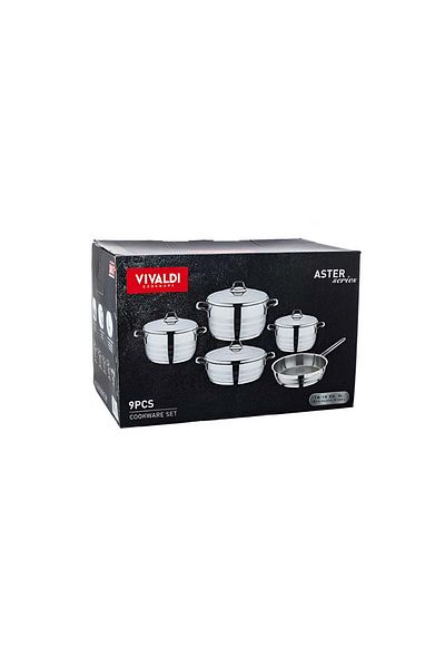 Vivaldi 9-Piece Stainless Steel Cookware Set with Glass Lid