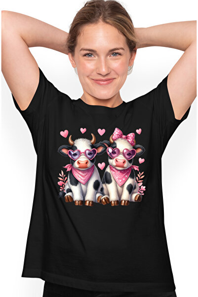 StoryGift Romania Tricou Femei Cu 2 Vacute Cu Ochelari In Forma De Inimioare,...