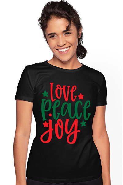 StoryGift Romania Tricou Femei Cu Mesajul Motivational Love Peace Joy, Craciu...