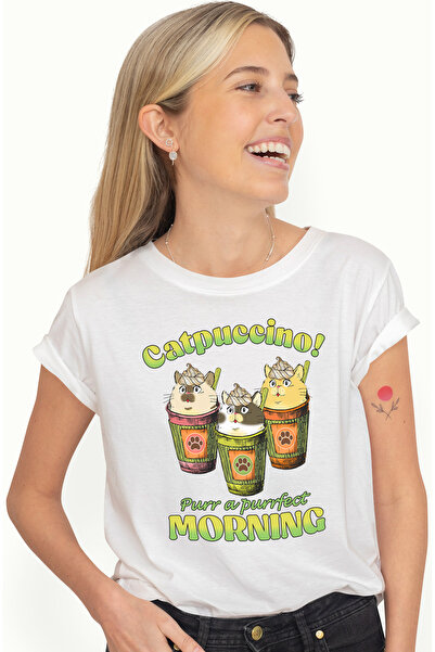 StoryGift Romania Tricou Femei Cu Pisici In Cesti Cu Cafea Cu Mesajul "catpuc...