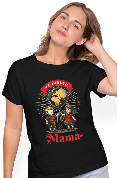 StoryGift Romania Tricou Femei Te Iubesc Mama Copii Cu Balon Planeta Ziua Mam...