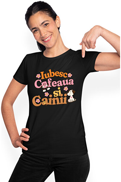 StoryGift Romania Tricou Femei Iubesc Cafeaua Si Caini Animale Mama Cu Imprim...