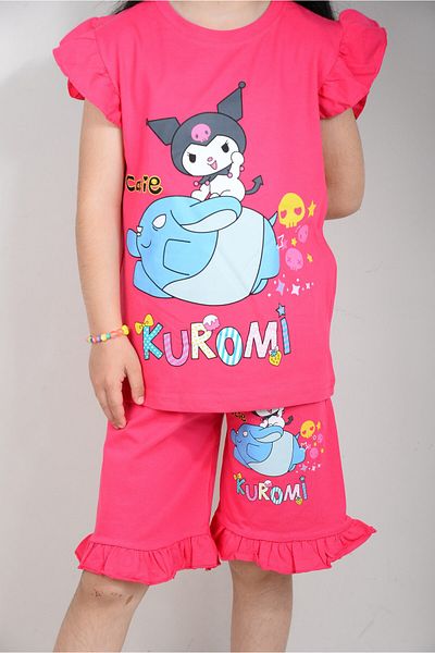KİDSPİTİRCİK Kuromi Printed Fuchia Shorts Suit (100% Cotton)