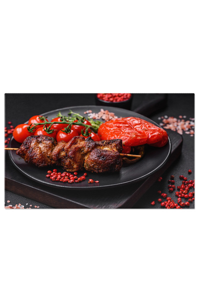 StoryGift Romania Tablou Canvas: Skewer Gratar Cu Carne Aromata - Barbecue, P...