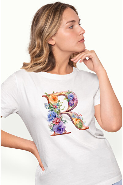 StoryGift Romania Tricou Femei Cu Litera "r", Ilustratie, Pentru Copii, Scoala, Elev, Flori, Abece Wht_l