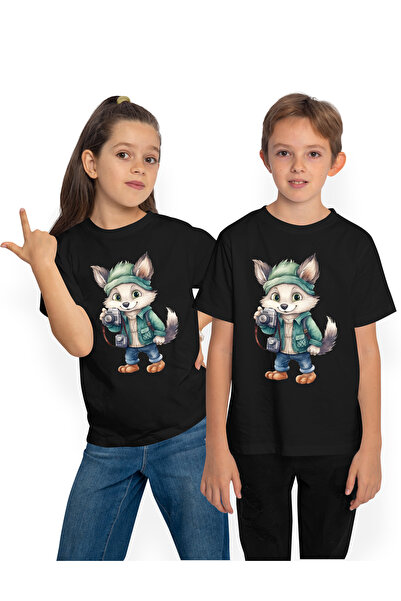 StoryGift Romania Tricou Copii Cu Un Lup Care Face Poze, Tine Un Aparat De Fo...