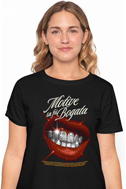 StoryGift Romania Tricou Femei Buze Rosii Cu Dinti Stralucitori Text Motive S...