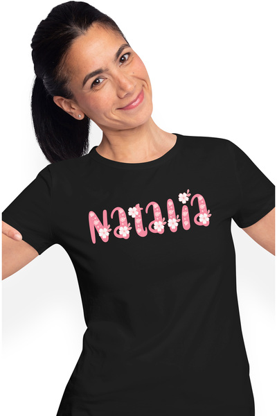 StoryGift Romania Tricou Femei Cu Numele Natalia, Flori, Colorat, Roz, Dragut...