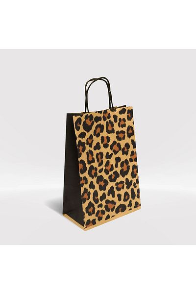 weloveis Leopard Pattern Kraft Paper Bag-18X8X25-25Pcs