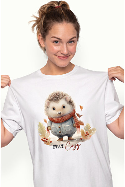 StoryGift Romania Tricou Femei Cu Un Arici Cu Mesajul "stay Cozy", Craciun Fe...