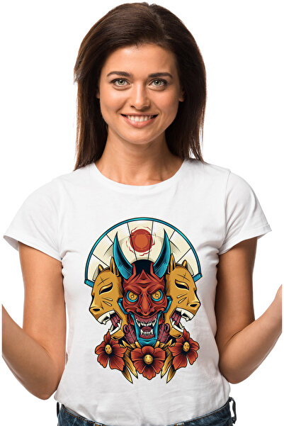 StoryGift Romania Tricou Femei Cu Masti, Japonez, Evantai, Oni, Demon, Animal, Multicolor Cu Impr Wht_l