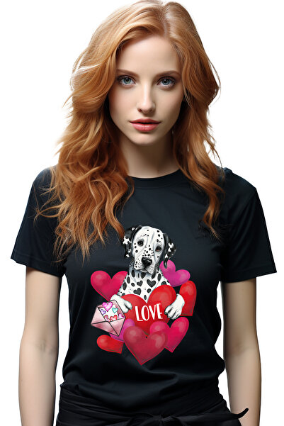 StoryGift Romania Tricou Femei Cu Un Caine Care Tine In Brate O Inima Cu Mesa...