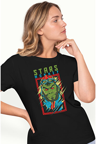 StoryGift Romania Tricou Femei Cu Maimuta Gorila Verde Cu Ochii Rosii, Text I...